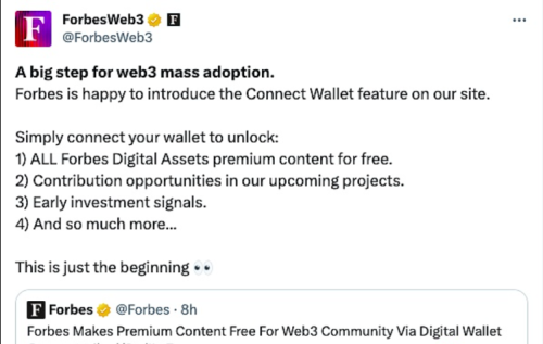 福布斯通过数字钱包连接为Web3社区提供免费的高级内容功能